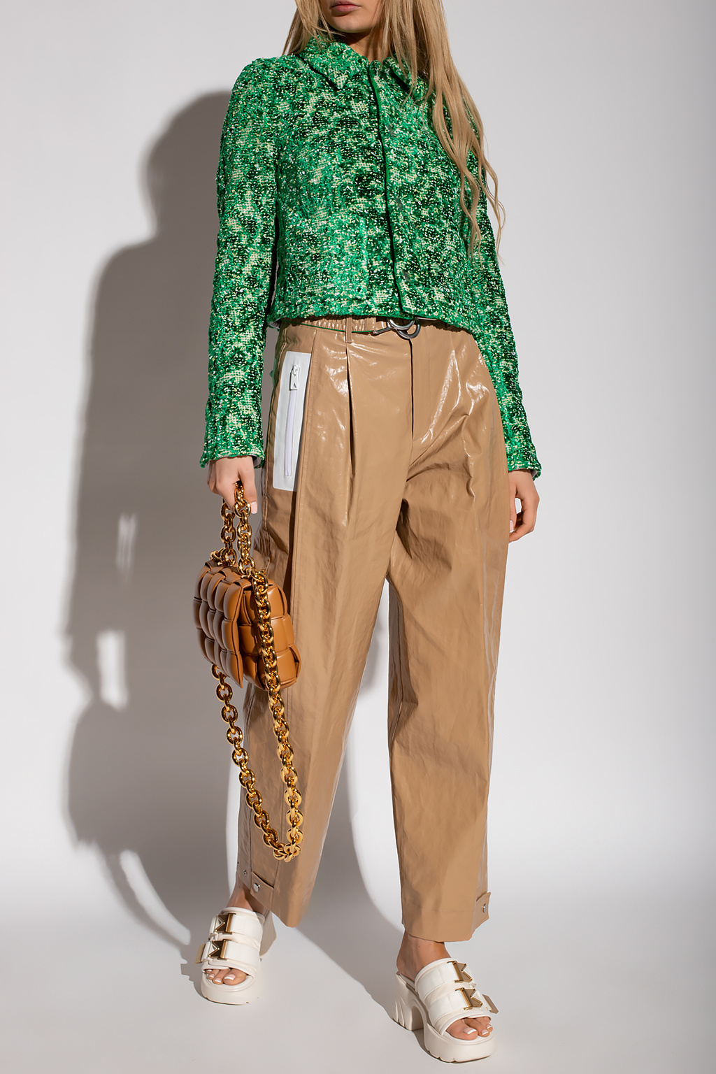 【送料&関税込】Bottega Veneta Linen Trousers Shorts cargo Beach Break - Rubberised linen trousers Bottega
